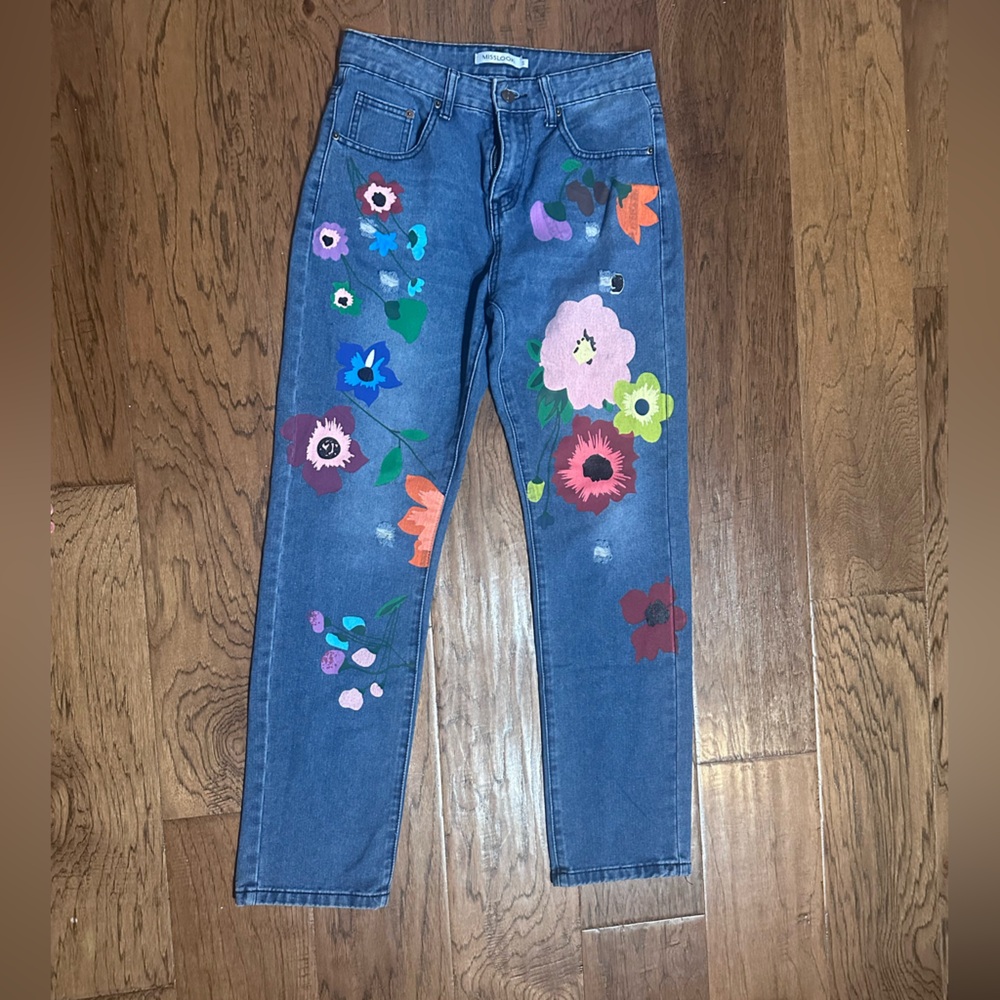 MISSLOOK Floral Embroidered straight leg Jeans - Blue